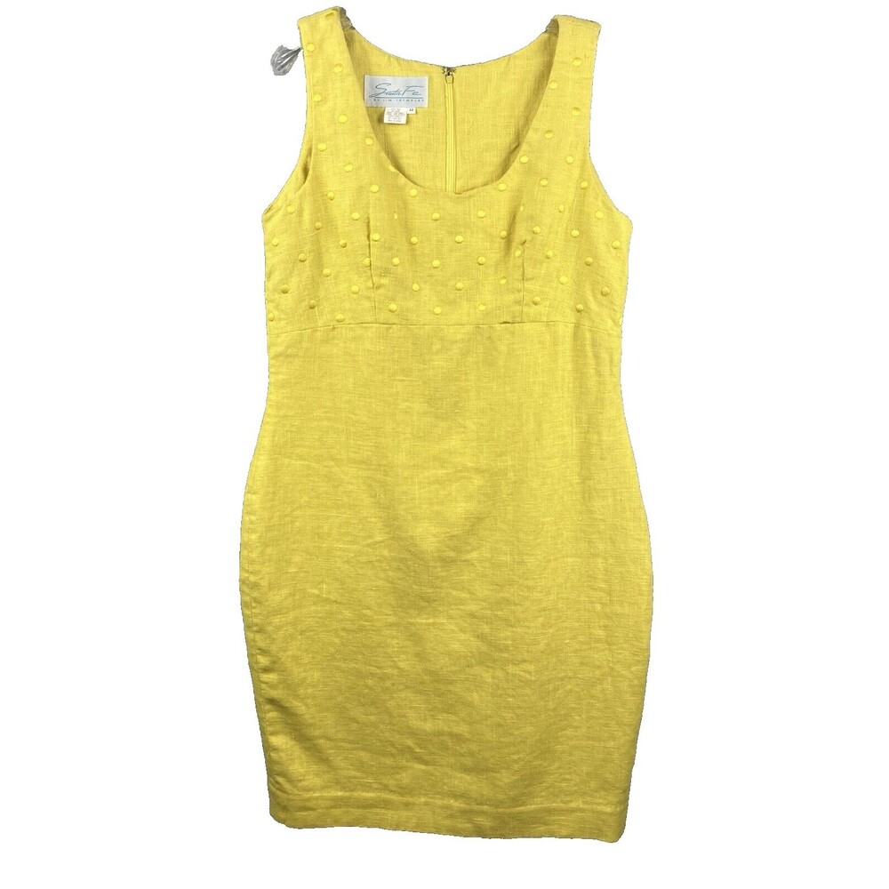 VTG Santa Fe by Jim Tremblay Yellow Babydoll Sheath Dress Women's 12 Linen Look